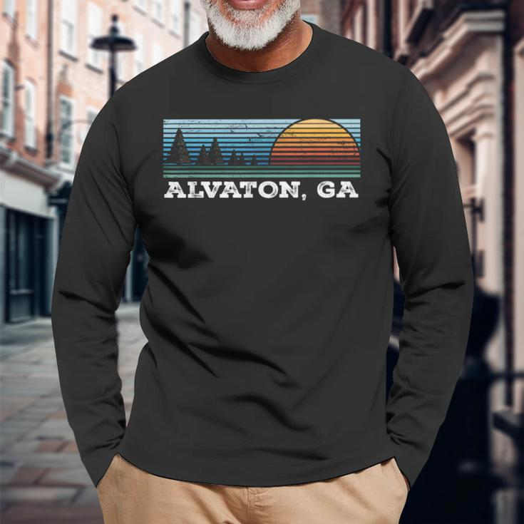 Retro Sunset Stripes Alvaton Georgia Long Sleeve T-Shirt Gifts for Old Men