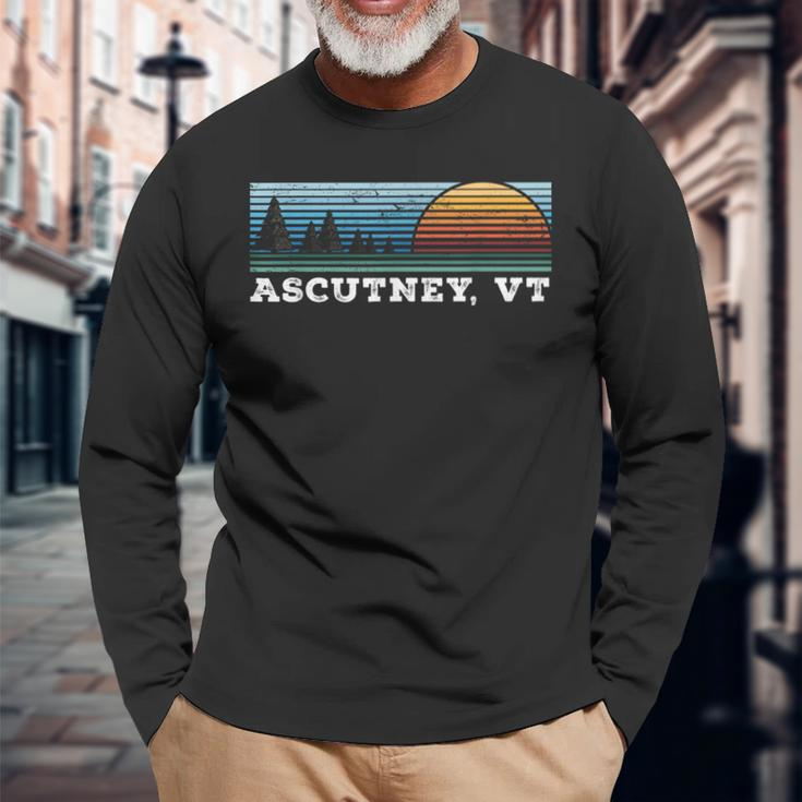 Retro Sunset Stripes Ascutney Vermont Long Sleeve T-Shirt Gifts for Old Men