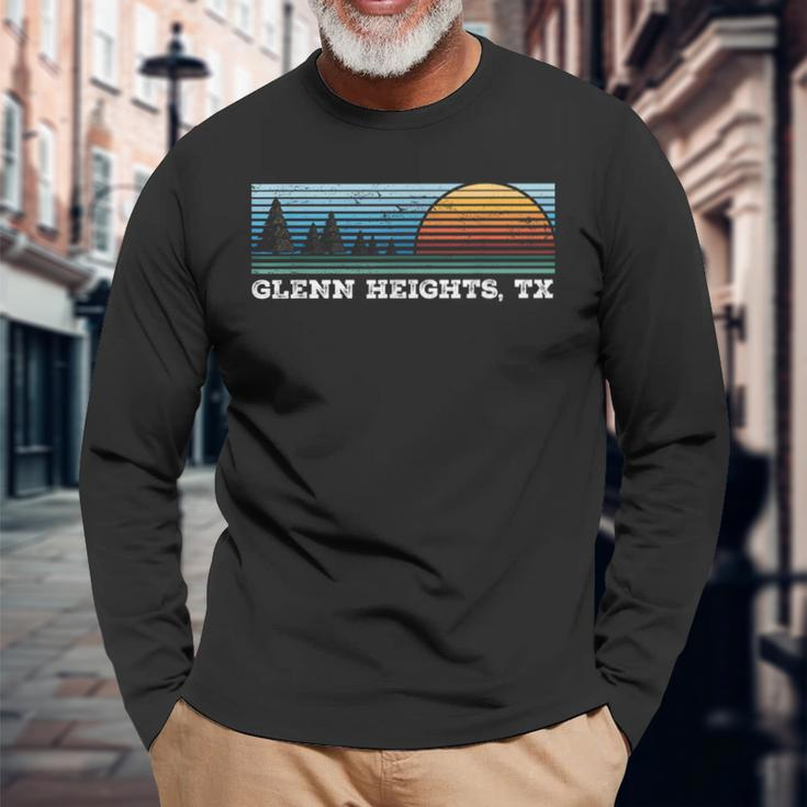 Retro Sunset Stripes Glenn Heights Texas Long Sleeve T-Shirt Gifts for Old Men