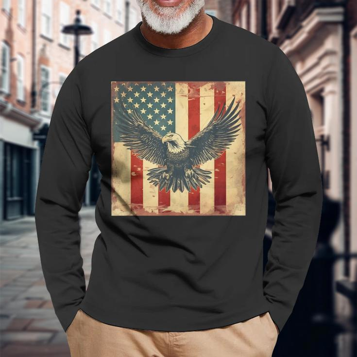 Retro Vintage Eagle American Usa Flag 4Th July Celebration Long Sleeve T-Shirt T-Shirt Gifts for Old Men