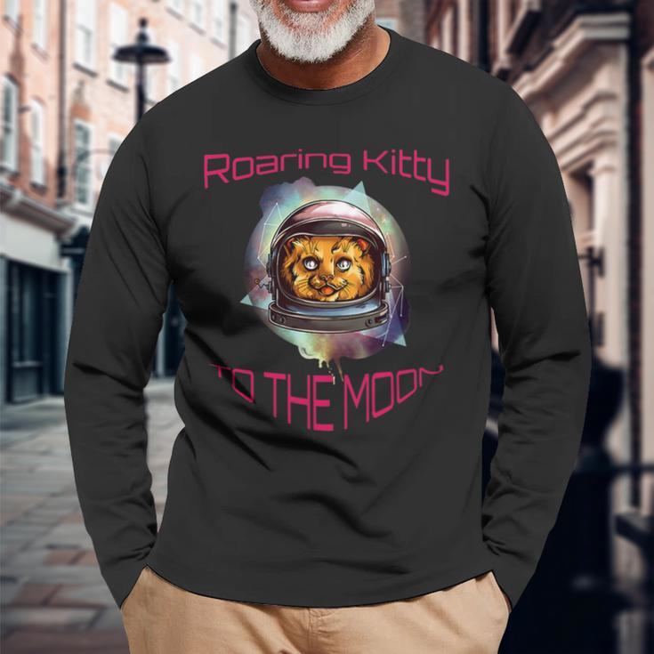 Roaring Kitty Astronaut To The Moon Long Sleeve T-Shirt Gifts for Old Men