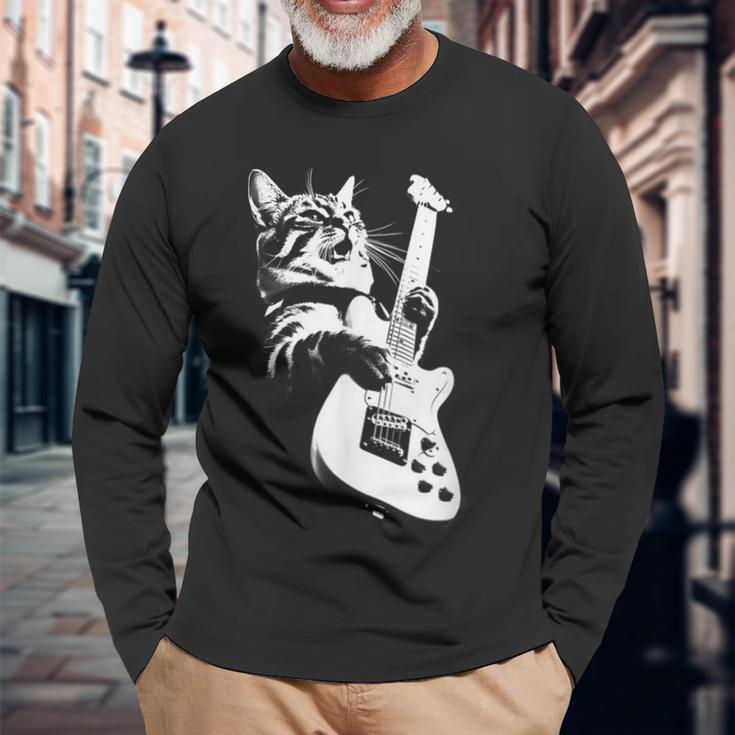 Rock Cat Playing Guitar Guitar Cat Long Sleeve Gifts for Old Men