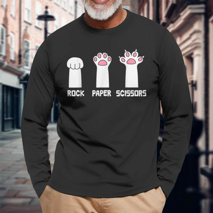 Rock Paper Scissors Cat Paws Game Cute Paw Cat Long Sleeve T-Shirt Gifts for Old Men