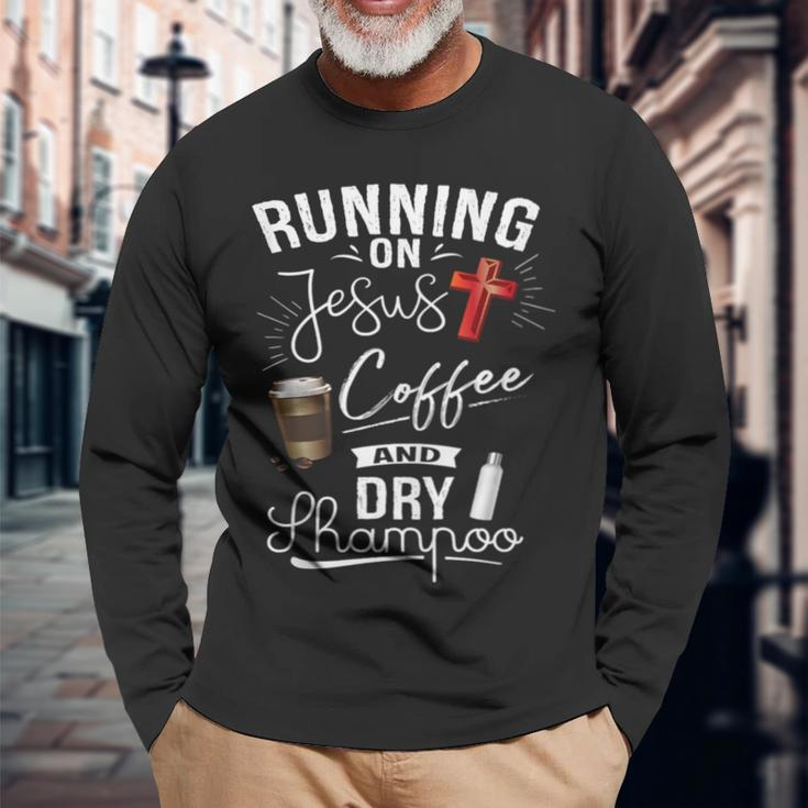 Women Running On Jesus Coffee And Long Sleeve T-Shirt Gifts for Old Men