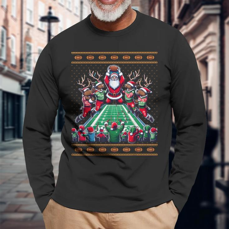 Santa Reindeer Play American Football Christmas Football Fan Long Sleeve T-Shirt Gifts for Old Men