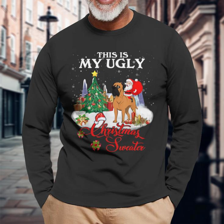 Santa Riding Bullmastiff This Is My Ugly Christmas Sweater Long Sleeve T-Shirt Gifts for Old Men