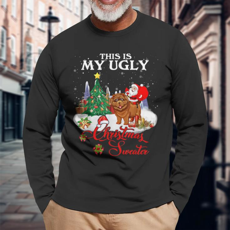 Santa Riding Chow Chow This Is My Ugly Christmas Sweater Long Sleeve T-Shirt Gifts for Old Men