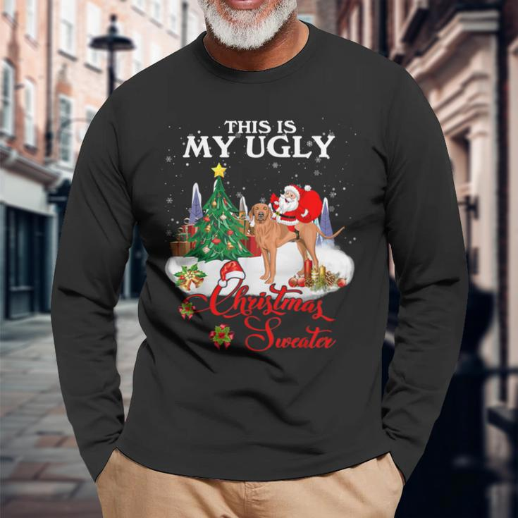 Santa Riding Vizsla This Is My Ugly Christmas Sweater Long Sleeve T-Shirt Gifts for Old Men