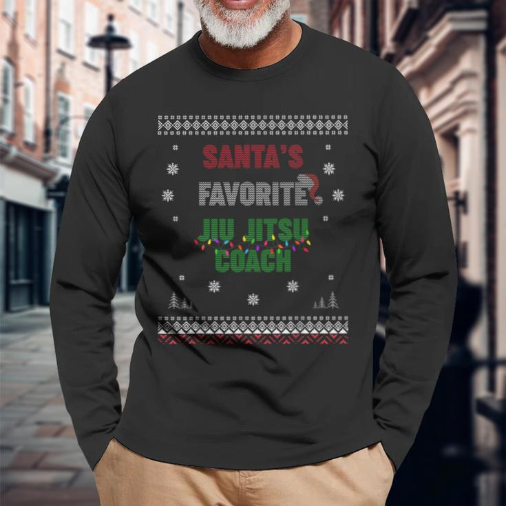Santa's Favorite Jiu Jitsu Coach Ugly Sweater Christmas Long Sleeve T-Shirt Gifts for Old Men
