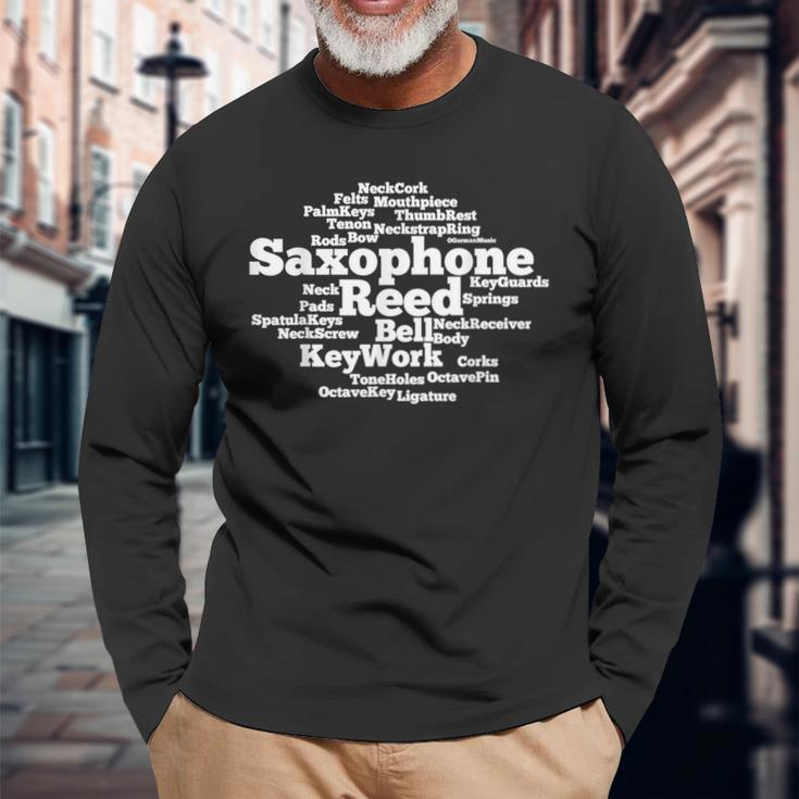 Saxophone Word Cloud White Text Long Sleeve T-Shirt Gifts for Old Men