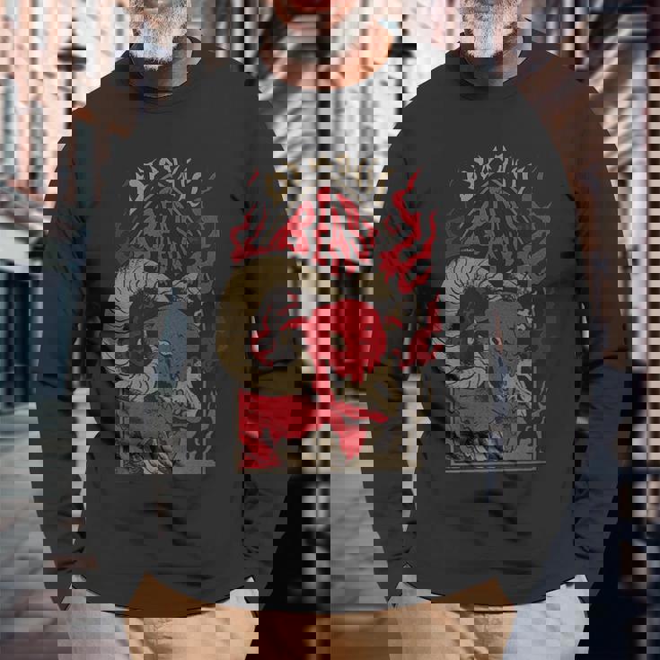 Scary Goat King Weirdcore Aesthetic Kidcore Scene Long Sleeve T-Shirt T-Shirt Gifts for Old Men