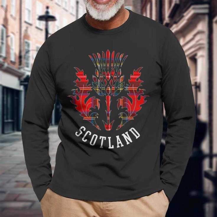 Scottish Tartan Thistle Scots Emblem Of Scotland Long Sleeve Gifts for Old Men