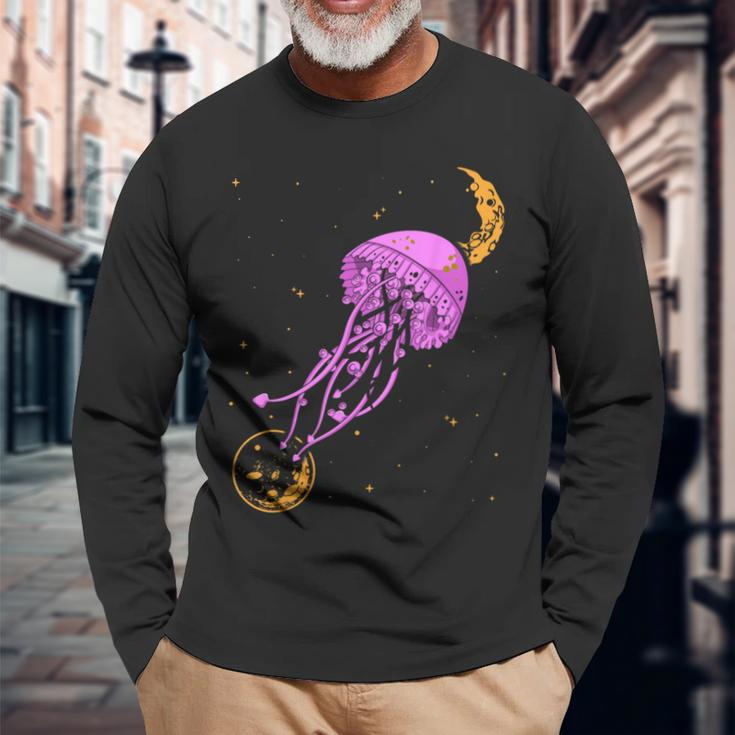 Sea Creature Ocean Animals Moon Space Jellyfish Long Sleeve T-Shirt Gifts for Old Men