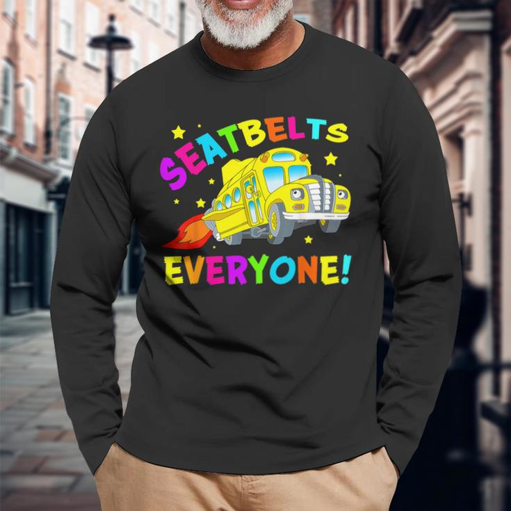 Seatbelts Everyone Magic School Bus Driver Halloween Costume Long Sleeve T-Shirt Gifts for Old Men