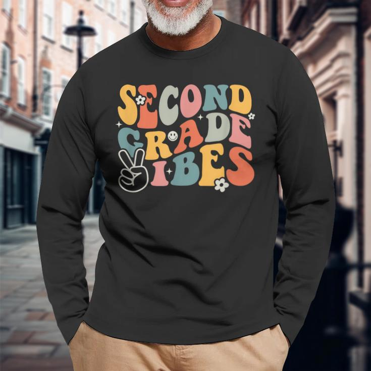 Second Grade Vibes Team 2Nd Grade Groovy Back To School Long Sleeve T-Shirt T-Shirt Gifts for Old Men