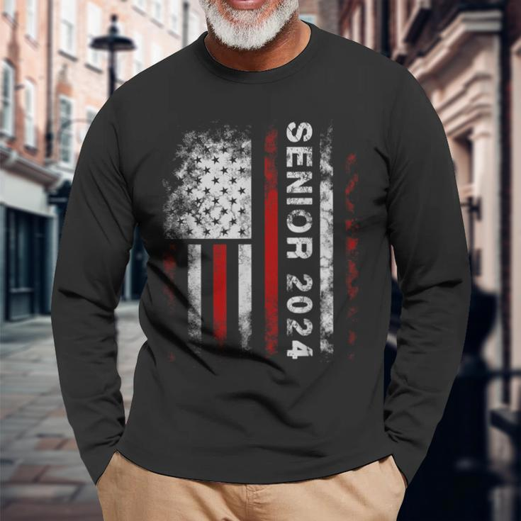 Senior 2024 American Flag Usa Graduation Class Of 2024 Long Sleeve T-Shirt Gifts for Old Men