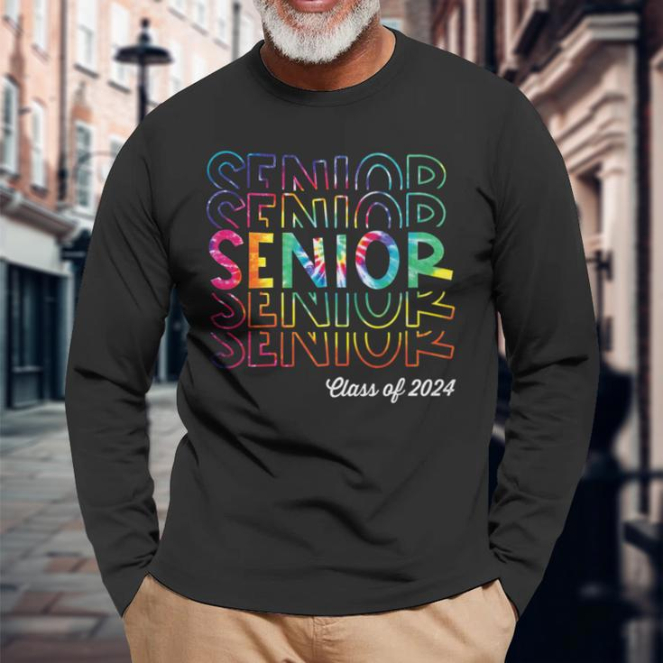 Senior 2024 Retro Tye Dye 2024 High School Graduate Class Long Sleeve T-Shirt T-Shirt Gifts for Old Men