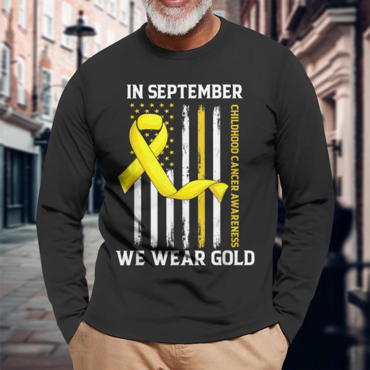 In September We Wear Gold Yellow Childhood Cancer Awareness Long Sleeve Gifts for Old Men