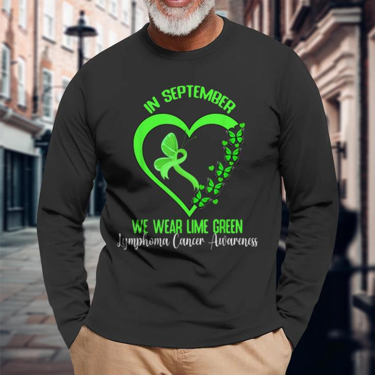 In September We Wear Green Ribbon Lymphoma Cancer Awareness Long Sleeve Gifts for Old Men