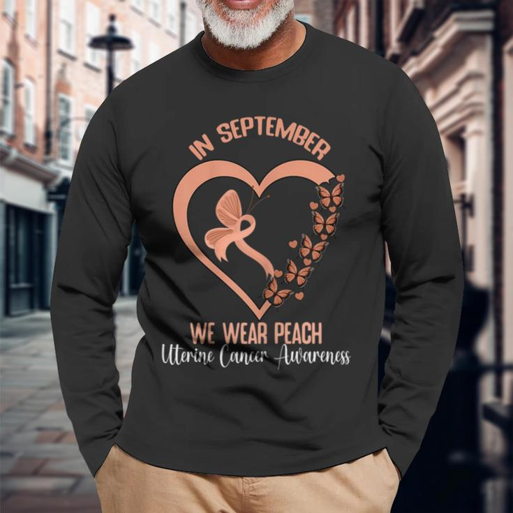 In September We Wear Peach Ribbon Uterine Cancer Awareness Long Sleeve Gifts for Old Men