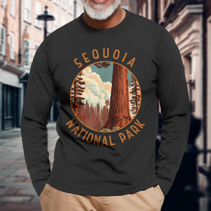 Sequoia National Park Illustration Distressed Circle Long Sleeve Gifts for Old Men