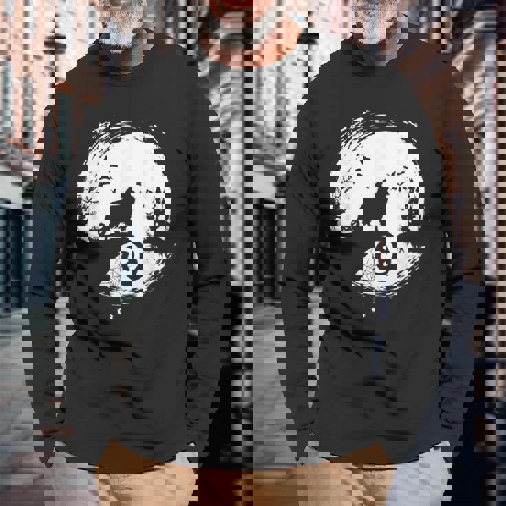 Sheltie Halloween Costume Moon Silhouette Creepy Horror Halloween Costume Long Sleeve T-Shirt Gifts for Old Men