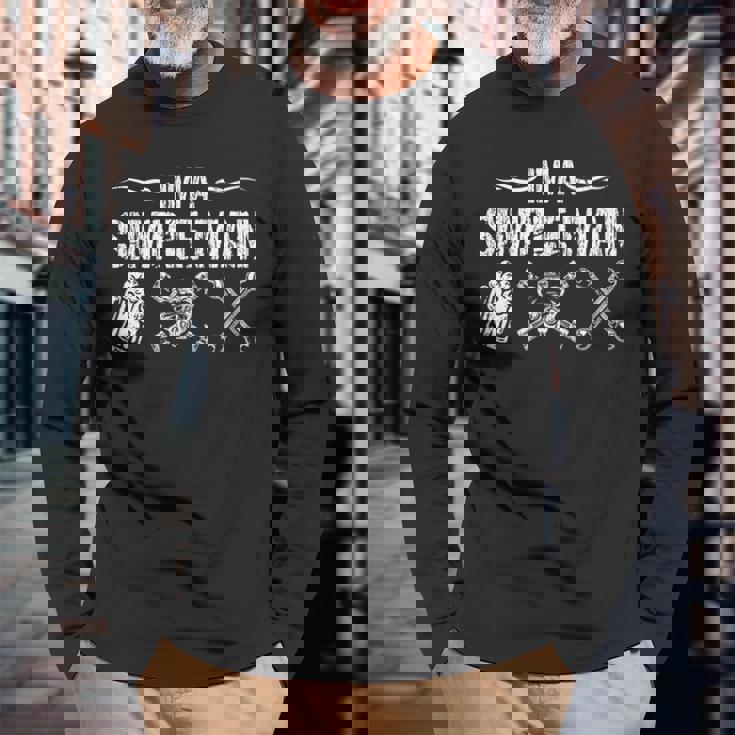 Im A Simple Man Car Mechanic Garage Mechanic Long Sleeve T-Shirt T-Shirt Gifts for Old Men