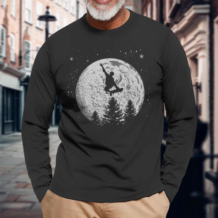 Skater Skateboarder Skateboard Moon Skateboarding Long Sleeve T-Shirt Gifts for Old Men