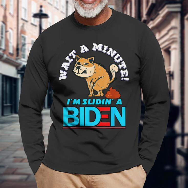 Slidin Biden Dog Trump Political Sarcasm Long Sleeve T-Shirt Gifts for Old Men