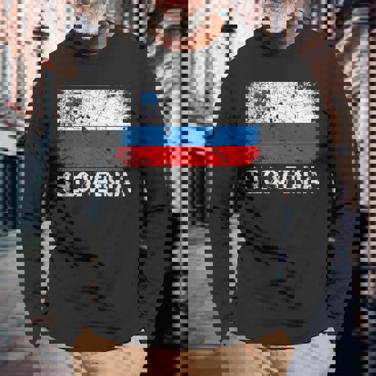Slovenian Flag Vintage Made In Slovenia Long Sleeve T-Shirt Gifts for Old Men