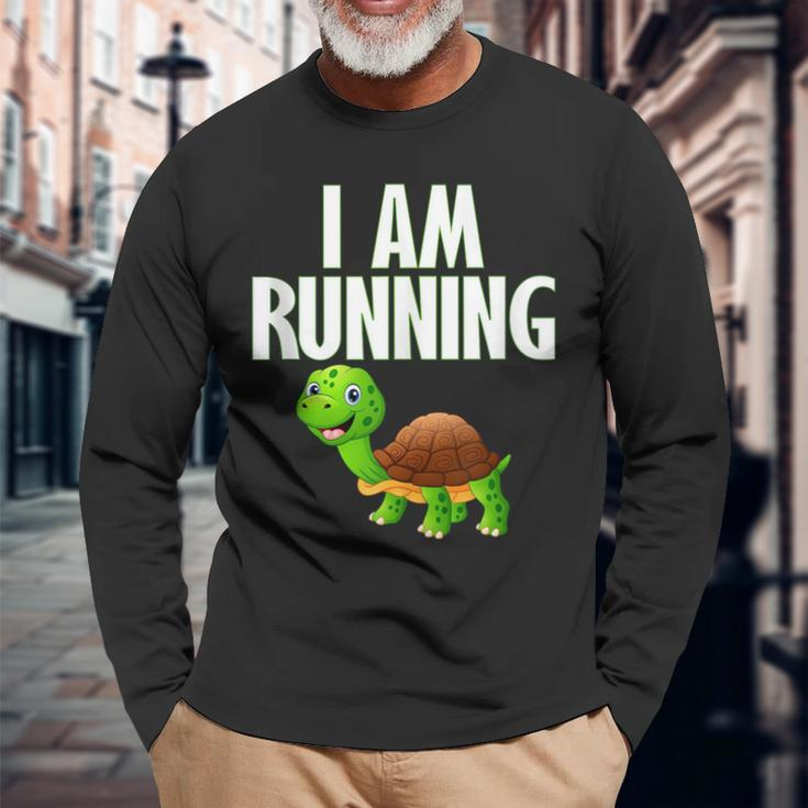 Slow Runner Turtle I Am Running Runner Graphic Running Long Sleeve T-Shirt T-Shirt Gifts for Old Men
