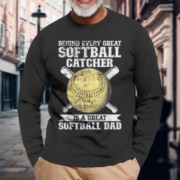 Softball Catcher Dad Pitcher Fastpitch Coach Fathers Day Long Sleeve T-Shirt Gifts for Old Men
