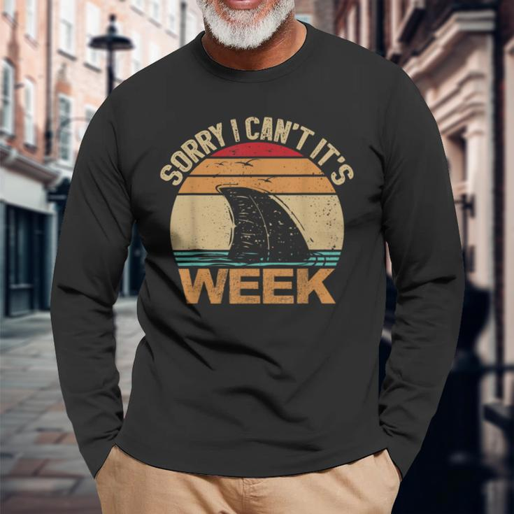 Sorry I Can't It's Week Vintage Shark Lovers Long Sleeve T-Shirt Gifts for Old Men