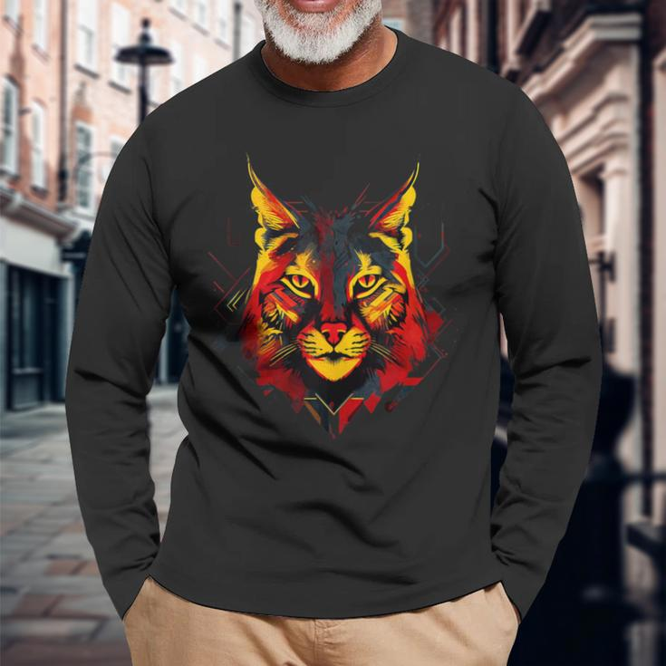 Spanish Iberian Lynx Spain Flag Colors Long Sleeve T-Shirt Gifts for Old Men