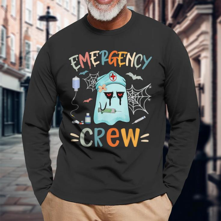 Spooky Boo Nurse Crew Ghost Halloween Nurse Costume Long Sleeve T-Shirt Gifts for Old Men