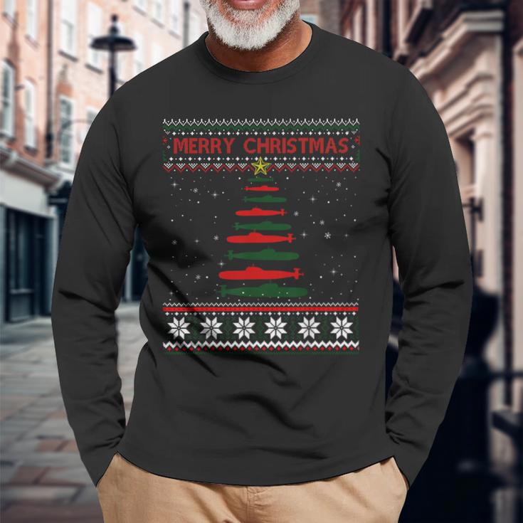 Submarine Navy Military Tree Ugly Christmas Sweater Long Sleeve T-Shirt Gifts for Old Men