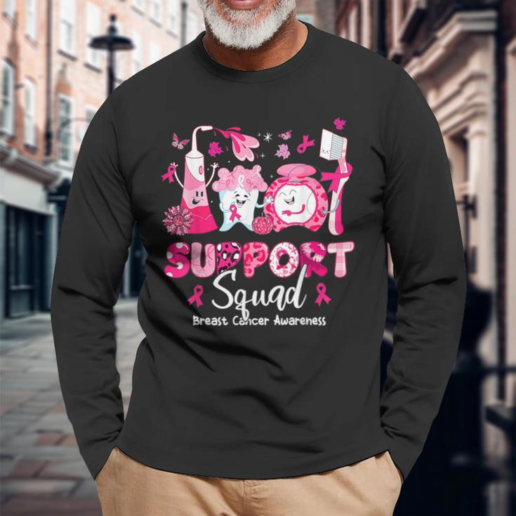 Support Squad Tooth Dental Breast Cancer Awareness Dentist Long Sleeve T-Shirt Gifts for Old Men