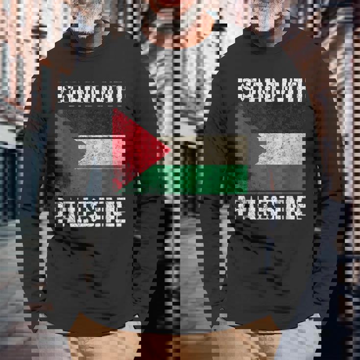 Support I Stand With Palestine Free Palestine Flag Arabic Long Sleeve T-Shirt Gifts for Old Men