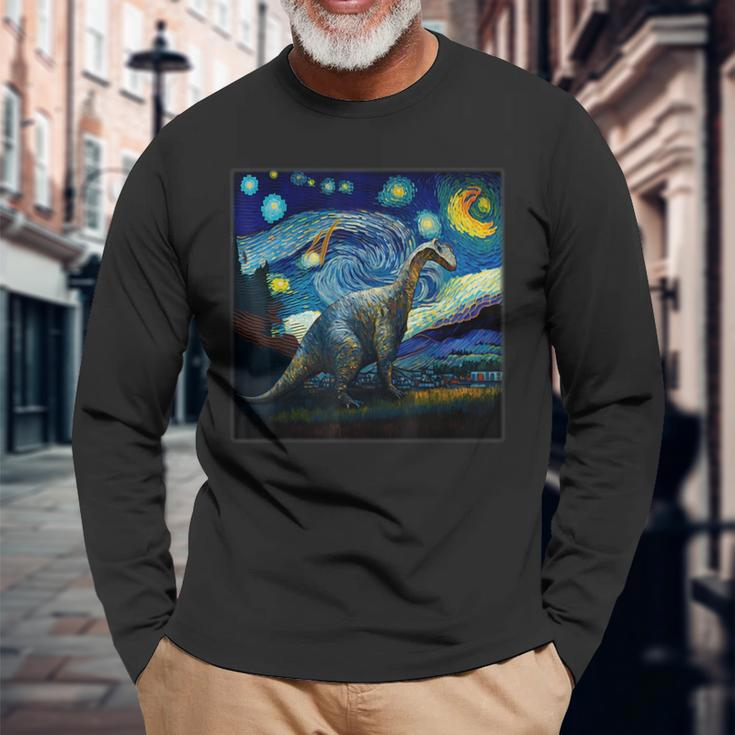 Surrealism Starry Night Edmontosaurus Long Sleeve T-Shirt Gifts for Old Men