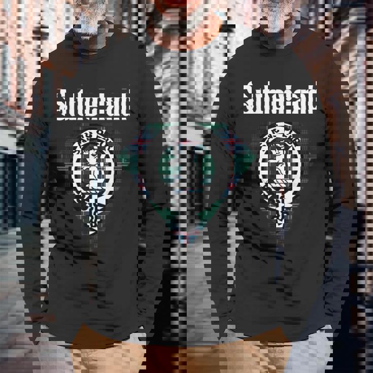Sutherland Clan Scottish Name Coat Of Arms Tartan Long Sleeve T-Shirt Gifts for Old Men
