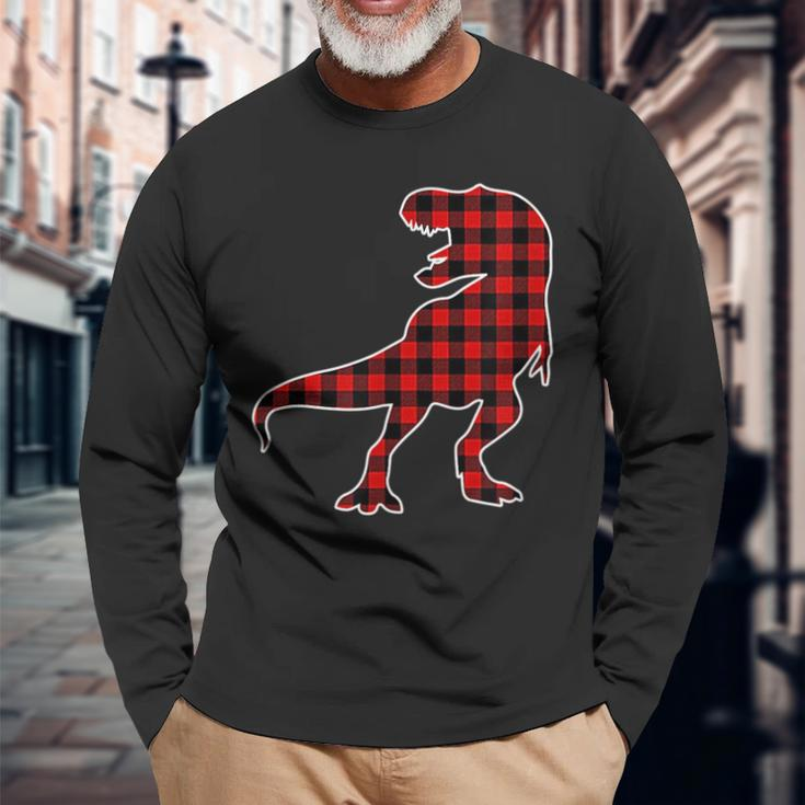Th Dinosaur Red Buffalo Plaid Costume Dinosaur Lover For Buffalo Lovers Long Sleeve T-Shirt Gifts for Old Men