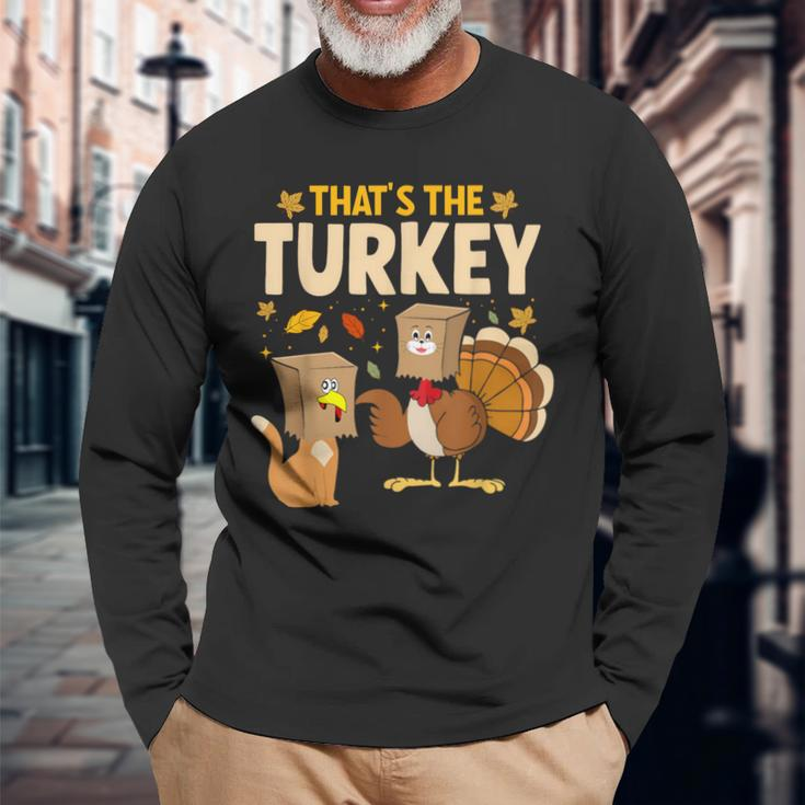 Thanksgiving Fake Cat Turkey Cat Owner Holiday Long Sleeve T-Shirt Gifts for Old Men