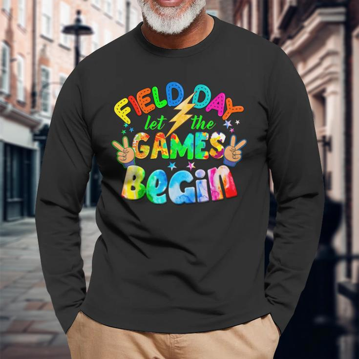 Tie Dye Let The Games Begin Retro Field Day 2023 Long Sleeve T-Shirt T-Shirt Gifts for Old Men