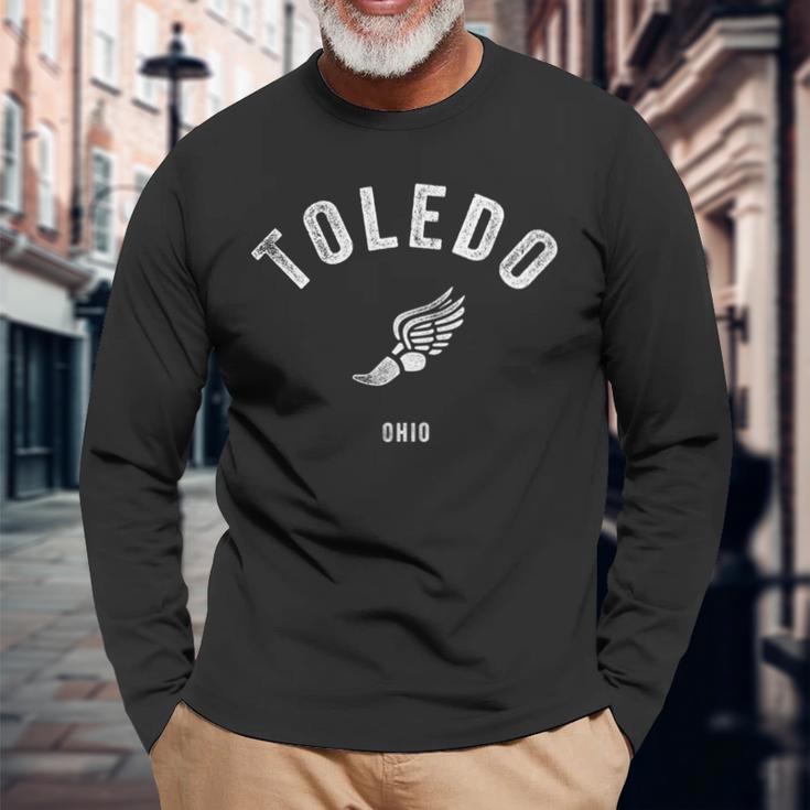 Toledo Ohio Oh Vintage Running Sports Long Sleeve T-Shirt Gifts for Old Men