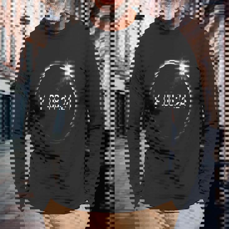 Totality 04082024 Total Solar Eclipse April 8 2024 Eclipse Long Sleeve T-Shirt Gifts for Old Men