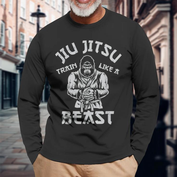 Train Like A Beast Brazilian Bjj Jiu Jitsu Jew Jitsu Long Sleeve T-Shirt Gifts for Old Men