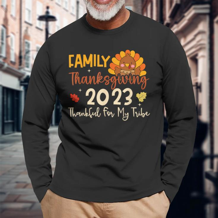 Turkey Family Thanksgiving 2023 Thankful For My Tribe Group Long Sleeve T-Shirt Gifts for Old Men