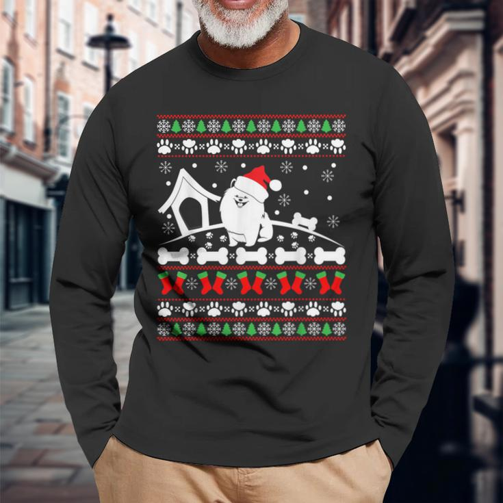 Ugly Christmas Sweater Pomeranian Dog Long Sleeve T-Shirt Gifts for Old Men