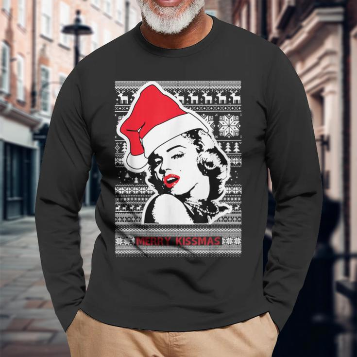 Ugly Christmas Sweater Style Merry Kissmas Long Sleeve T-Shirt Gifts for Old Men