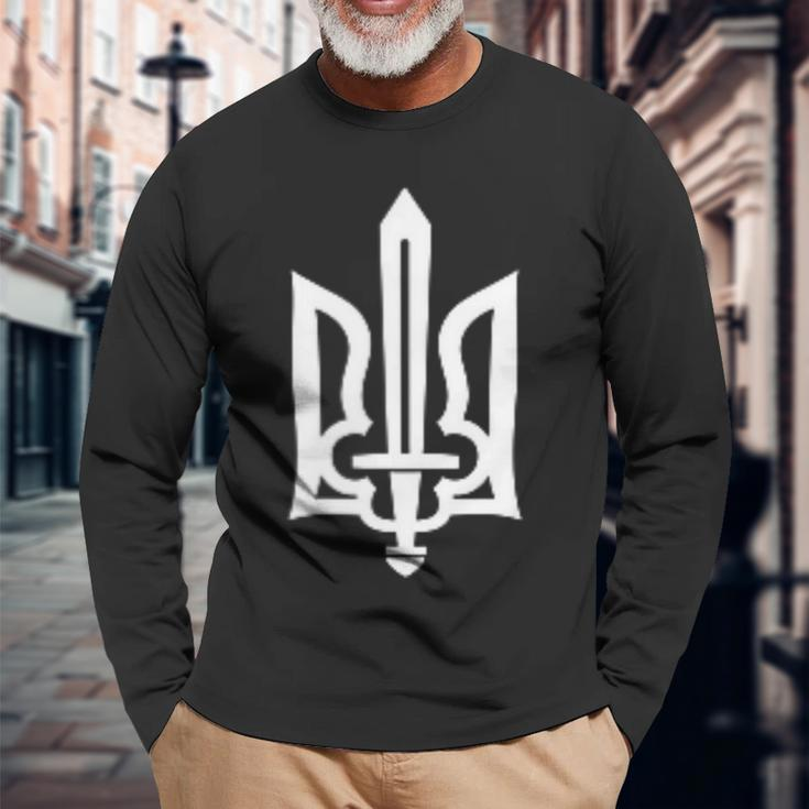Ukrainian Tryzub Symbol On The Heart Ukraine Trident Long Sleeve T-Shirt Gifts for Old Men